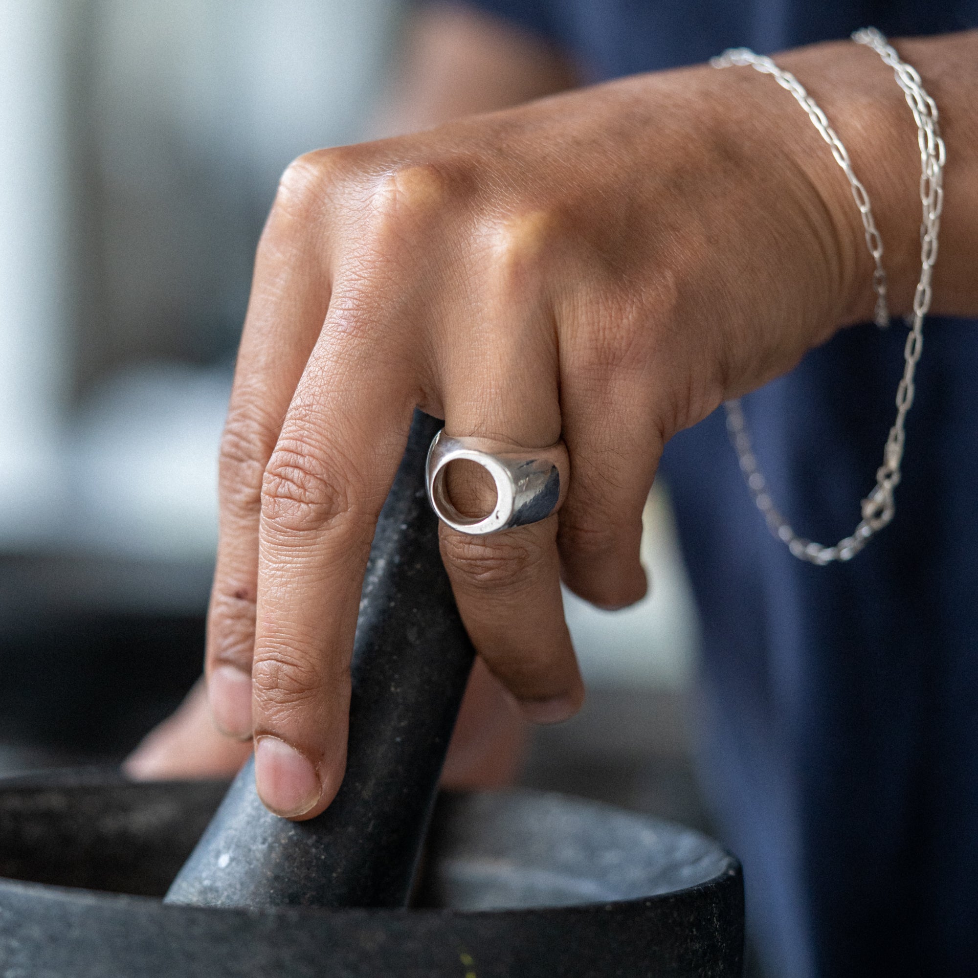 Crescent Moon Signet Ring – Handmade Chunky 925 Sterling Silver Unisex Ring - Chunks Collection - Sailors and Seekers - Sailors and Seekers