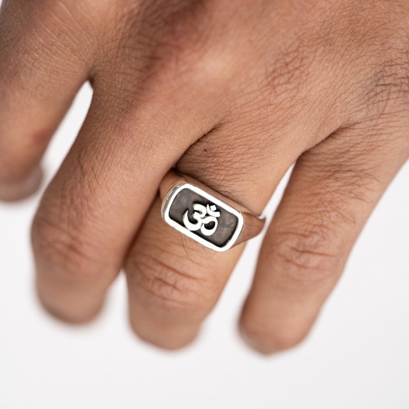 The Aum Sanskrit - Sterling Silver Unisex Signet Signet Ring - The Karma  Collection